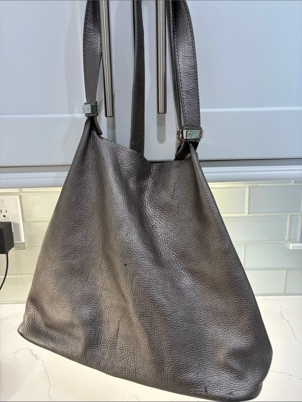 Michael Kors Dark Gray Pebbled Leather Shoulder Bag